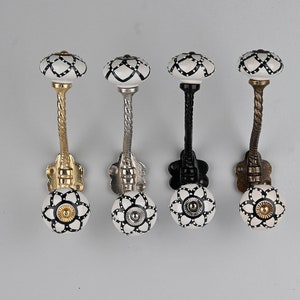 Black & Off White Embossed Ceramic Wall Hook Vintage Metal Furniture Hardware Bath Hook