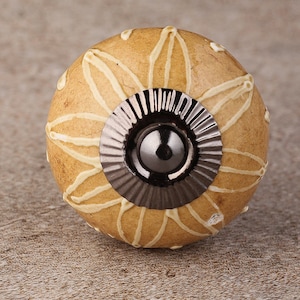Light Brown Ceramic Cabinet Knob with Floral Design