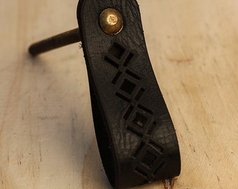 Handmade Black Color Leather Drawer knob (Sold in Sets)