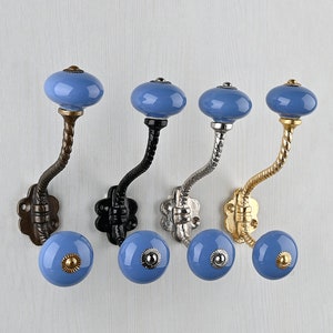 Gancho de pared decorativo de cerámica turquesa hecho a mano / Gancho de pared vintage / Perchero / Ganchos de pared de metal / Ganchos para muebles / Ganchos de baño