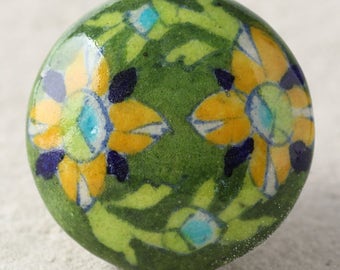 Elegant Green Floral Ceramic Cabinet Knobs Set – Decorative Drawer Pulls, Vintage Style Furniture