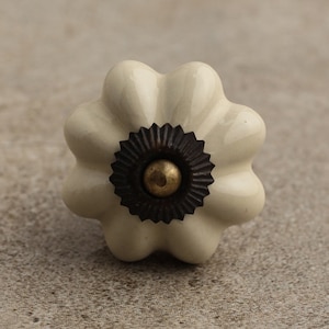 Off White Flower Shape Ceramic Cabinet Knobs | Furniture Door Ceramic Knobs | Ceramic Knob (Sold In Sets)