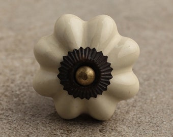 Off White Flower Shape Ceramic Cabinet Knobs | Furniture Door Ceramic Knobs | Ceramic Knob (Sold In Sets)
