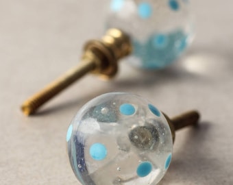 Crystal Dotted Blue Glass Wardrobe Cabinet Knob (Sold in Sets)