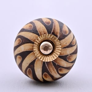 Handmade Dark Brown & Beige Swirl Design Ceramic Cabinet Knob