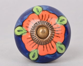 Handmade Orange & Blue Design Ceramic Drawer Knob