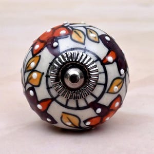 Handmade Multicolor Floral Ceramic Cabinet Knob, Decorative Round Drawer Pull for Dresser, Cupboard & Furnituree