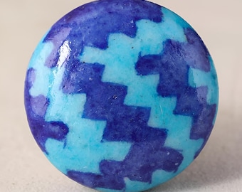 Hand-Painted Turquoise Zig-Zag Ceramic Cabinet Knob