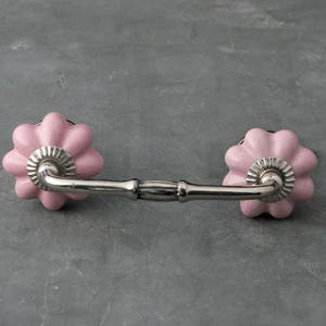 Pink Ceramic Floral Handle Pulls - Unique Cupboard Pulls for Cabinet & Wardrobe Decor, Charming Furniture Hardware