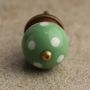 Light Green Cabinet Knob with White Polka Dots (Sold in Sets)