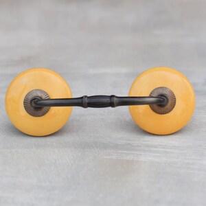 Round Solid Mustard Color Ceramic Kitchen Handle Drawer Pull (Sold in Sets) image 3