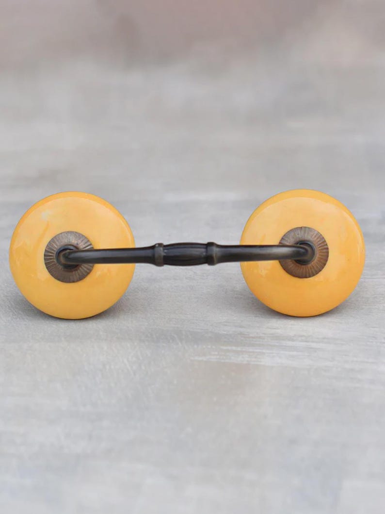 Round Solid Mustard Color Ceramic Kitchen Handle Drawer Pull (Sold in Sets) image 3