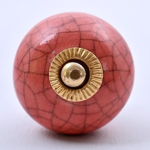 Handmade Coral Pink Crackle Glaze Design Ceramic Cabinet Knob