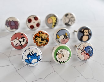 Assorted Ceramic Animal Knobs: Kids Dresser Drawer Pulls