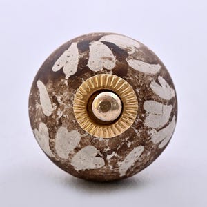 Handmade Brown & Cream Rustic Floral Ceramic Cabinet Knob