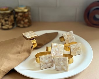 Perlmutt-Serviettenringe-Set: Handgemachtes Abendessen Dekor, Erntedankgeschenk, Weihnachtsgeschenk