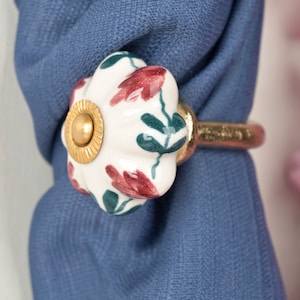 Maroon and Green Leafy Flower Shape Handmade Decorative Curtain Tie Back Hook  Bathroom Towel Hook Antique Hook (Sold in Sets)