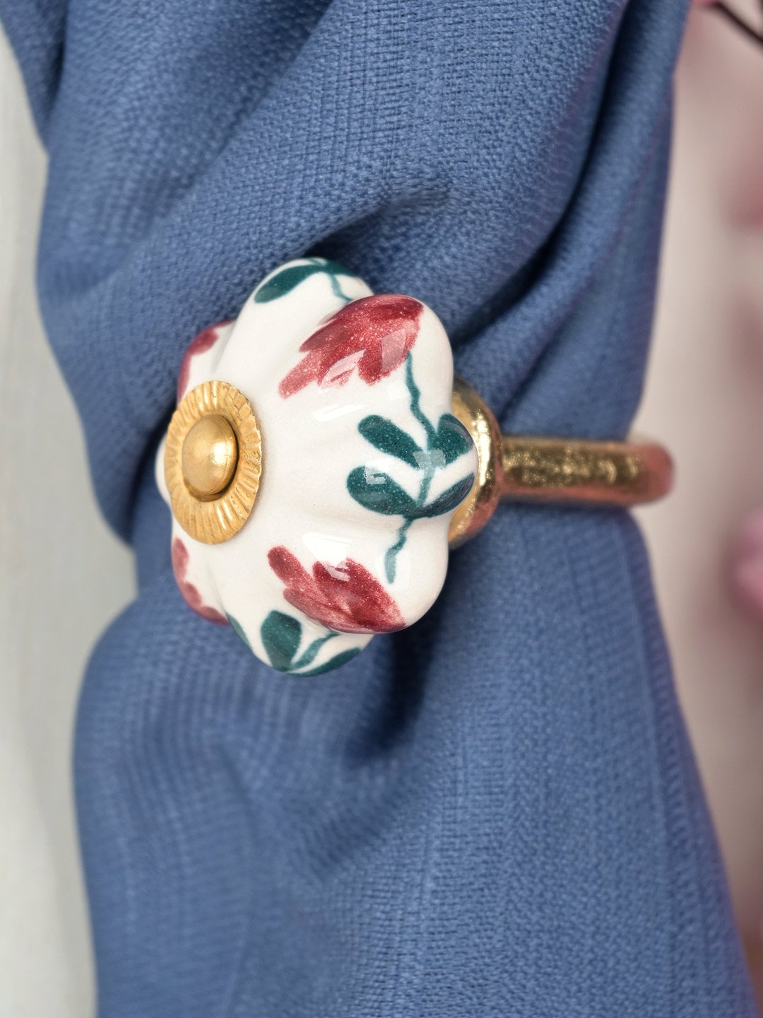 Maroon and Green Leafy Flower Shape Handmade Decorative Curtain Tie Back Hook  Bathroom Towel Hook Antique Hook (Sold in Sets)