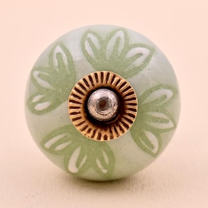 Handmade Sage Green Floral Design Ceramic Cabinet Knob