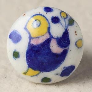Handmade Ceramic Knob: Blue Bird Design, Pottery Drawer Pull