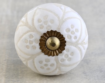 Pomello per mobile in ceramica goffrata fatto a mano - Elegante decorazione per la casa