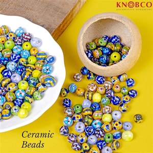 Blue Pottery Ceramic Round Beads: Jewelry Making Supplies, Set of 50