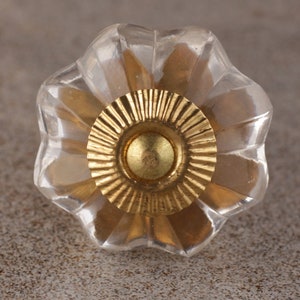 Clear Crystal Flowered Door Cabinet Glass Knob (Sold in Sets)| Glass Crystal Cabinet Knobs | Glass Door Knobs with Screws for Home Decor