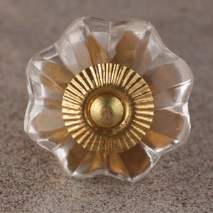 Clear Crystal Flowered Door Cabinet Glass Knob (Sold in Sets)