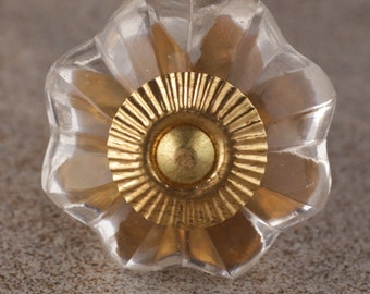 Clear Crystal Flowered Door Cabinet Glass Knob (Sold in Sets)