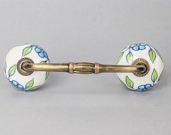 White Floral Ceramic Cabinet Pull - Vintage Style Drawer Handle