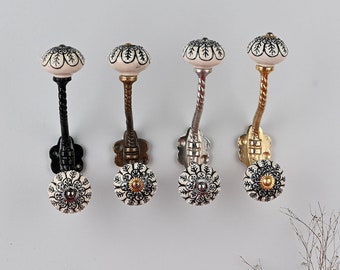 Handgemachte Keramik Wandhaken: Creme & Schwarz Vintage Kleiderhaken