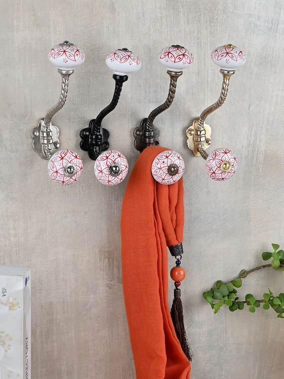 White Pink Decorative Handmade Glass Wall Hook Vintage Wall Hooks Coat Hook metal Wall Hooks furniture Hardware Hooks Bath Hooks Etsy
