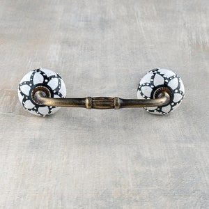 Designer Black Flower On White Ceramic Bathroom Cabinet Drawer Pull (Sold in Sets)