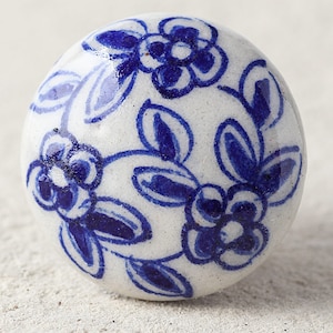 Blue and White Flowered Ceramic Ceramic Cabinet Knobs | Furniture Door Ceramic Knobs | Ceramic Knob (Sold In Sets)