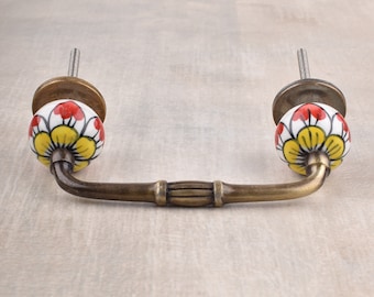 Floral Ceramic Drawer Pull: White Base