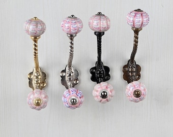 Pink Handmade Ceramic Wall Hook Vintage Metal Furniture Hardware Bath Hook Decorative