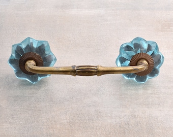 Crystal Turquoise Flower Wardrobe Cabinet Dresser Pull (Sold in Sets)