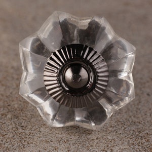 Clear Crystal Flowered Door Cabinet Glass Knob (Sold in Sets)| Glass Crystal Cabinet Knobs | Glass Door Knobs with Screws for Home Decor
