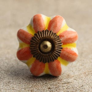 Yellow and Orange flower Ceramic Cabinet Kitchen knob (Sold in Sets)