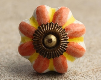 Keramische bloemknop: geel en oranje woondecoratiehardware