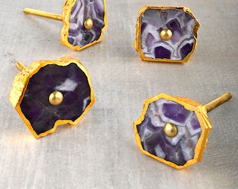 Perilla de piedra de ágata morada: tirador único para cajones y gabinetes