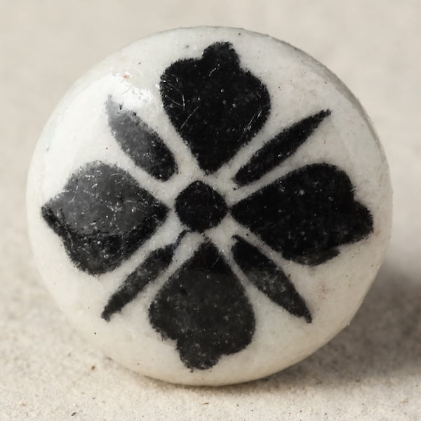 Black and white hand-painted Ceramic Cabinet Knobs | Furniture Door Ceramic Knobs | Ceramic Knob (Sold in Sets)