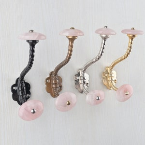 Light Pink Handmade Agate Natural Gemstone Wall Hook | Vintage Coat Hanger & Metal Wall Hooks for Furniture