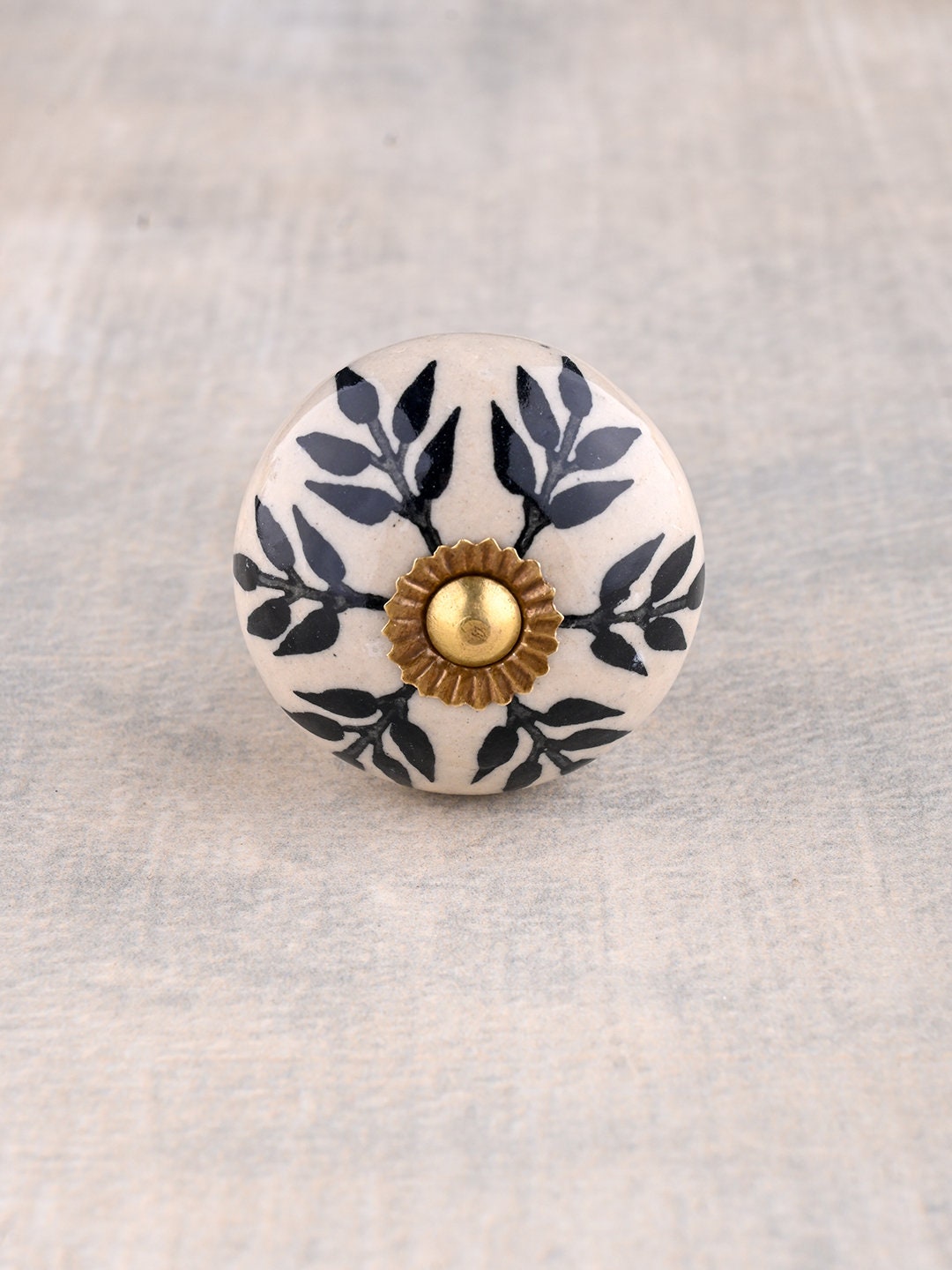 White Ceramic Bathroom Knob With Black Petal Stem Design Etsy