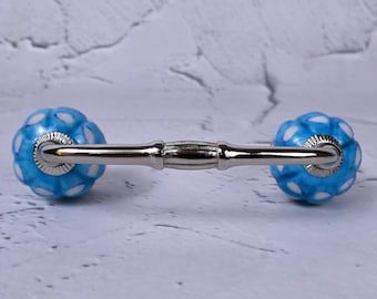 Handmade  White and Turquoise Cabinet Handle, Unique Drawer Pulls Set for Kitchen & Furniture Decor
