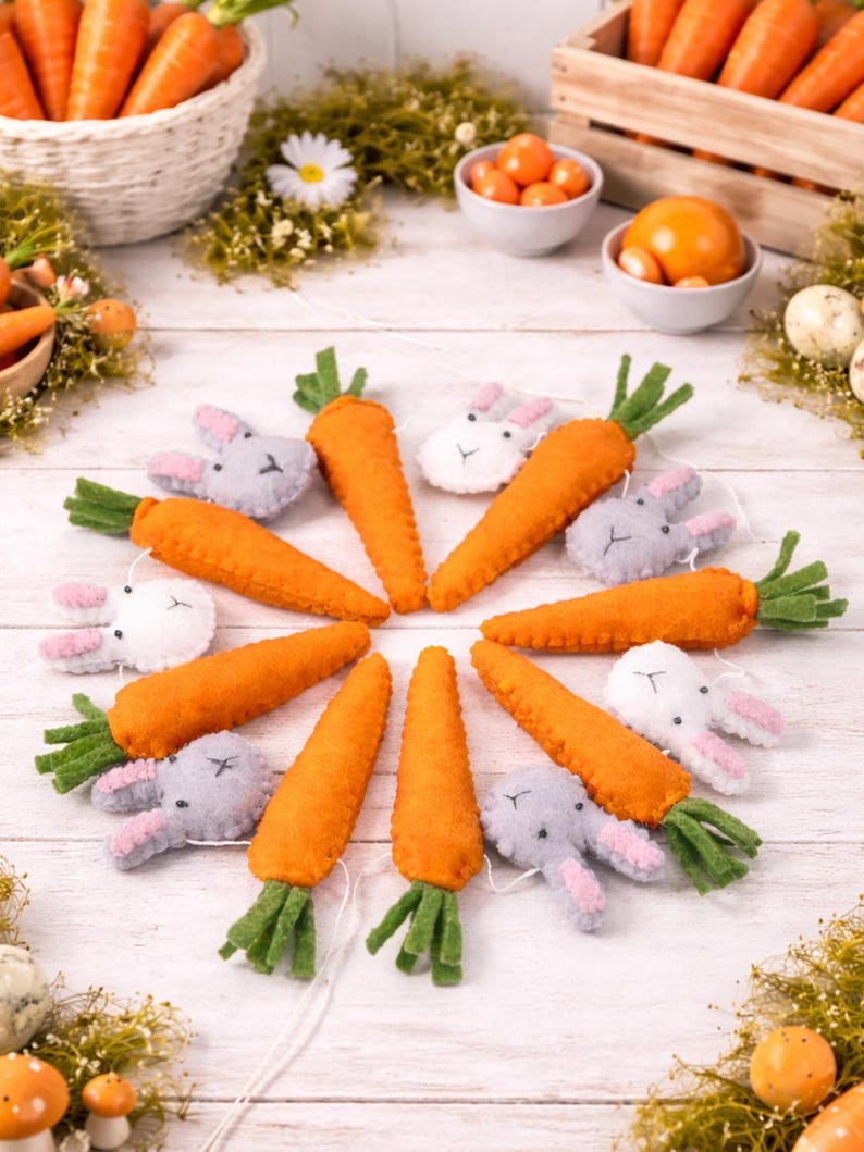 Felt Easter Garland Carrots and Bunnies Spring Decor - Etsy