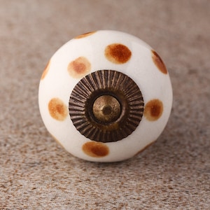 Brown Polka Dots with White Base Ceramic Cabinet Knobs | Furniture Door Ceramic Knobs | Ceramic Knob (Sold in Sets)