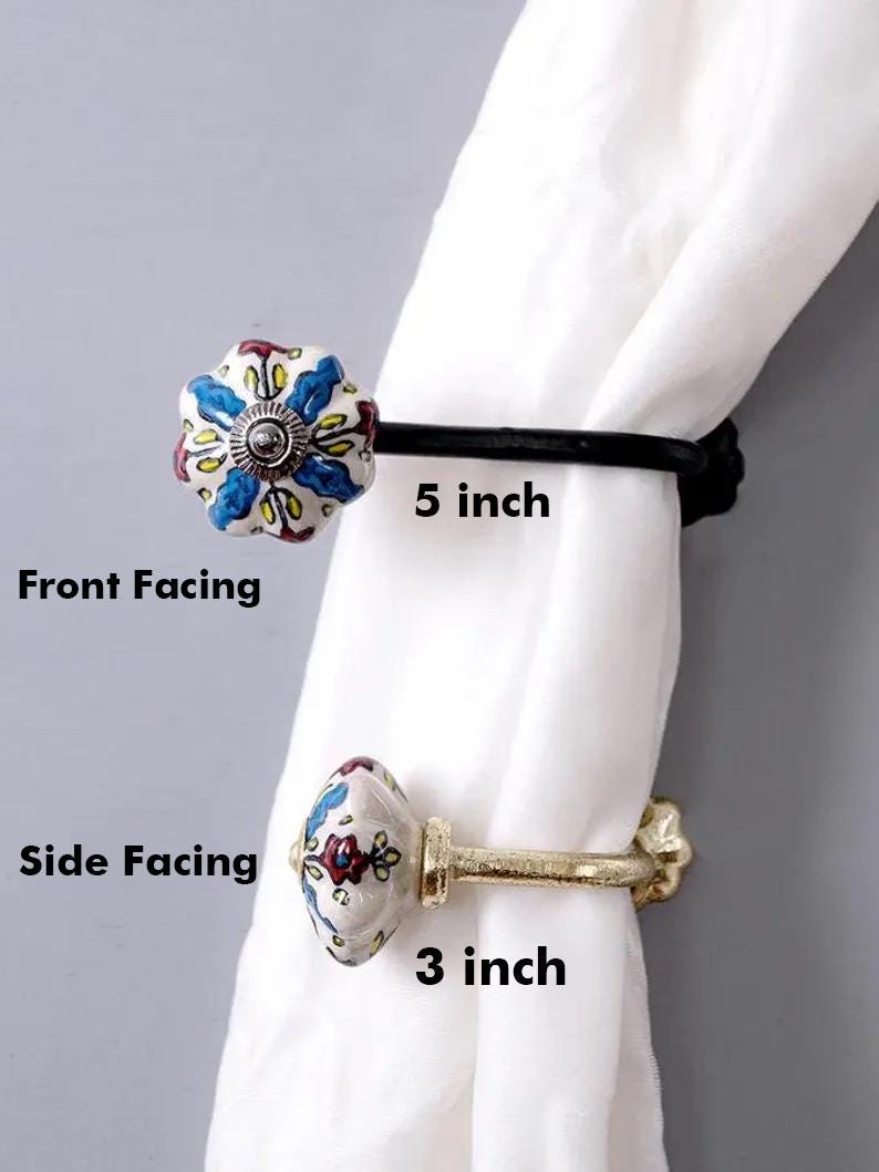 Handmade Ceramic Curtain Tie Back: Black & Lime Floral Towel Hook image 9