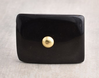 Handcrafted Black Agate Cabinet Knob: Natural Gemstone Furniture Hardware