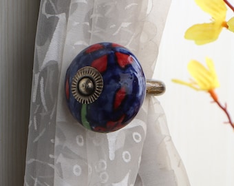 Gancho de cerámica floral hecho a mano para sujetar cortinas - Decoración rústica
